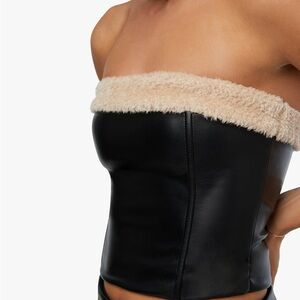 NWT $98 We Wore What Women's Black Vegan Leather Faux Fur Corset Top Size 12